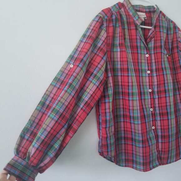 Vtg tartan plaid balloon sleeve button down blouse - Picture 3 of 7